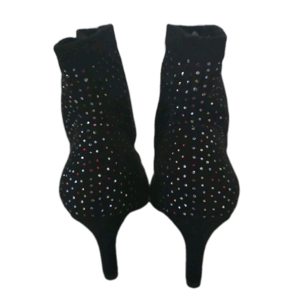 INC International Concepts 7.5 Bray Sock Black Heel Booties W Red Rhinestones - Picture 7 of 14